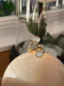 Bague Ajustable Doree/Blanc Nafy