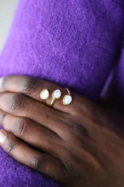 Bague Ajustable Doree/Blanc Nafy