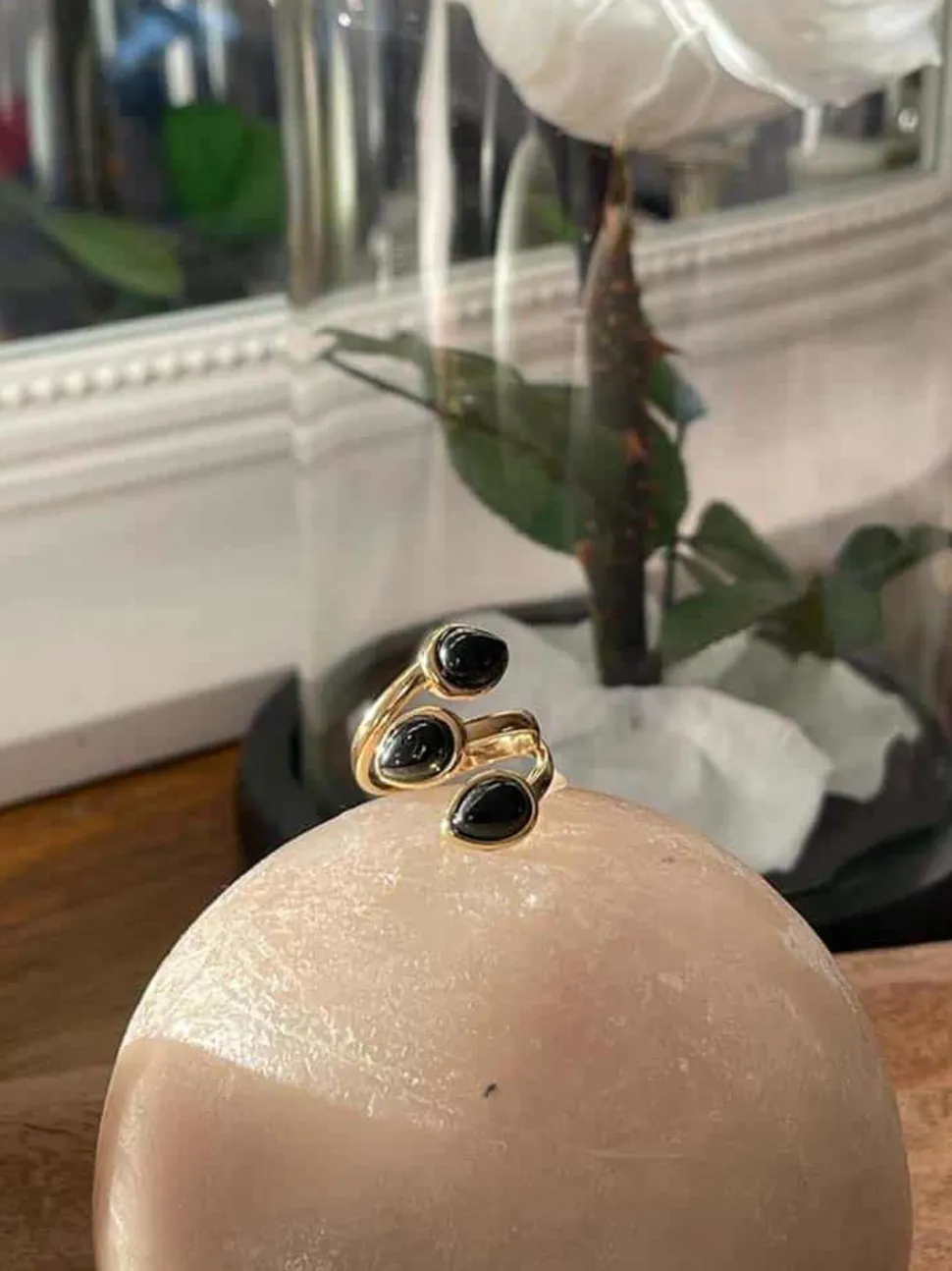 Bague Ajustable Doree/Noir Nafy