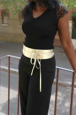 Ceinture En Cuir Metallise Dore Casey