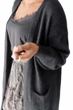 Gilet Long Noir Mohair Dan