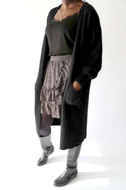 Gilet Long Noir Mohair Dan