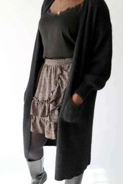 Gilet Long Noir Mohair Dan