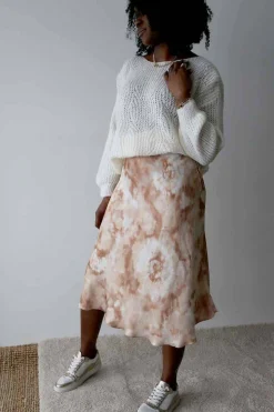 Jupe Midi Satinee Ecru Gina