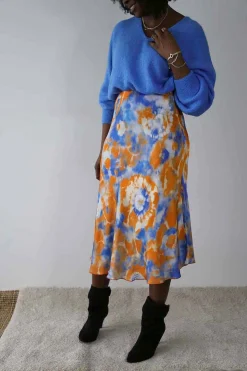 Jupe Midi Satinee Orange Gina