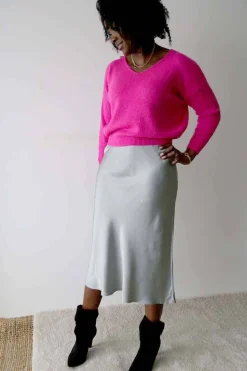 Jupe Midi Soie Gris Natty