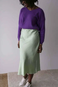 Jupe Midi Soie Vert Amande Natty