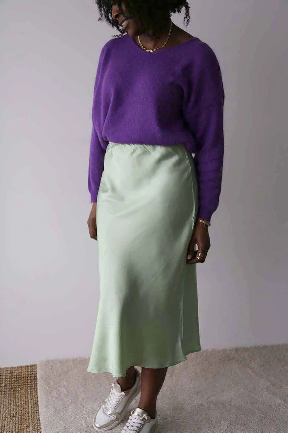 Jupe Midi Soie Vert Amande Natty