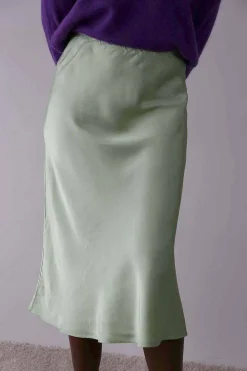 Jupe Midi Soie Vert Amande Natty