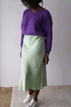 Jupe Midi Soie Vert Amande Natty