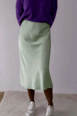 Jupe Midi Soie Vert Amande Natty