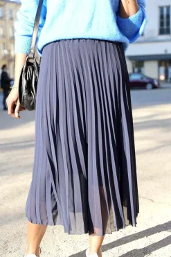 Jupe Plissee Uni Bleu Caudy