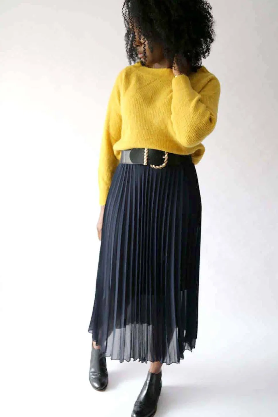 Jupe Plissee Uni Bleu Caudy