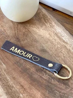 Porte-Clés En Cuir Bleu Marine Daisy