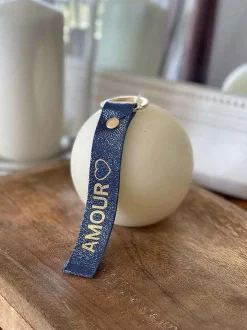 Porte-Clés En Cuir Bleu Marine Daisy