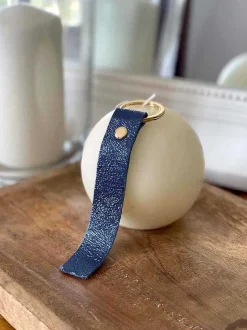 Porte-Clés En Cuir Bleu Marine Daisy