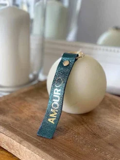 Porte-Clés En Cuir Bleu Petrole Daisy