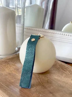 Porte-Clés En Cuir Bleu Petrole Daisy