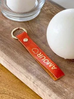 Porte-Clés En Cuir Orange Daisy