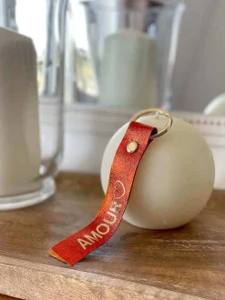 Porte-Clés En Cuir Orange Daisy