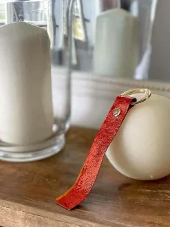 Porte-Clés En Cuir Orange Daisy