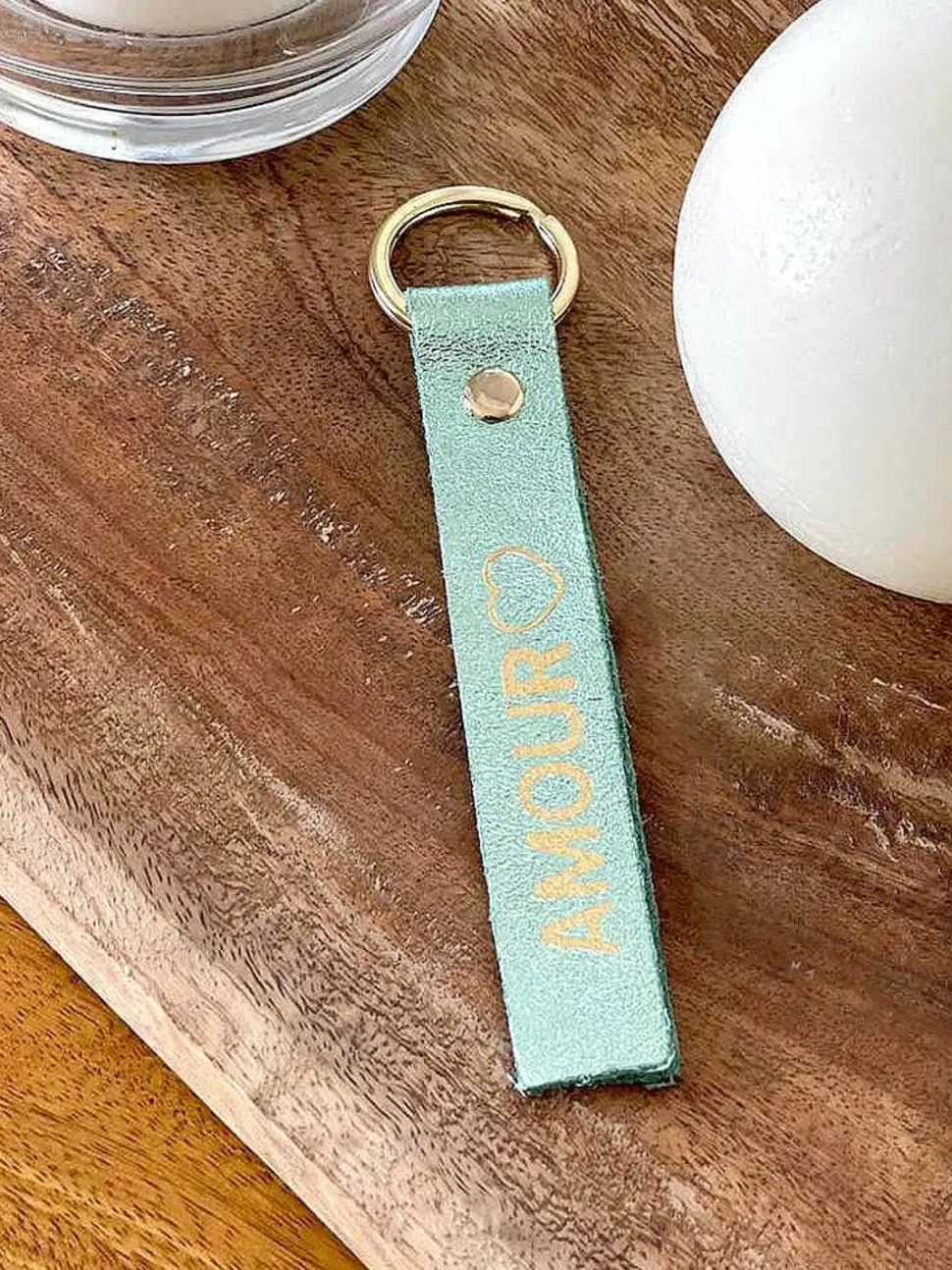 Porte-Clés En Cuir Vert Eau Daisy