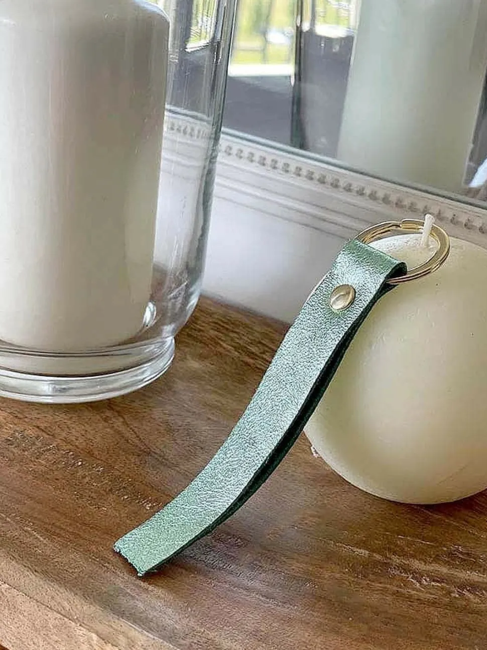 Porte-Clés En Cuir Vert Eau Daisy