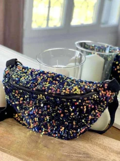 Sac Banane Bleu Peche A Sequins Laumy