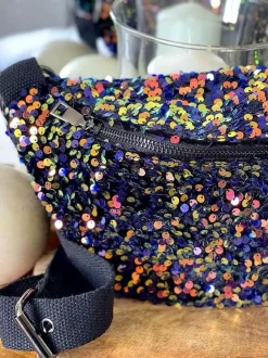 Sac Banane Bleu Peche A Sequins Laumy