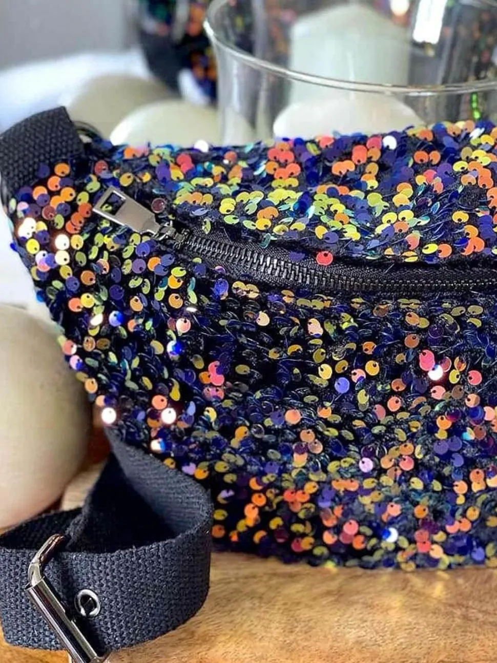 Sac Banane Bleu Peche A Sequins Laumy
