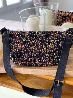Sac Banane Bleu Peche A Sequins Laumy