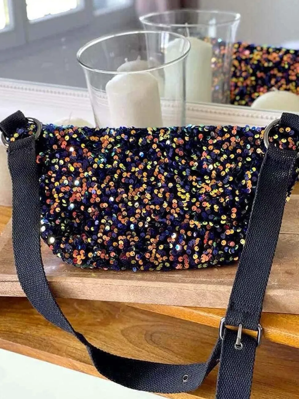 Sac Banane Bleu Peche A Sequins Laumy