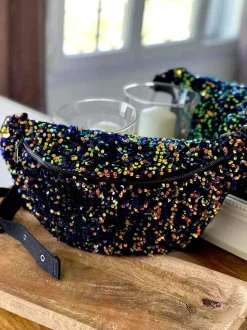 Sac Banane Bleu Peche A Sequins Xl Laumy