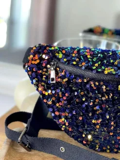 Sac Banane Bleu Peche A Sequins Xl Laumy