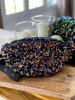 Sac Banane Bleu Peche A Sequins Xl Laumy