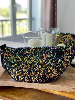 Sac Banane Bleu Peche A Sequins Xl Laumy