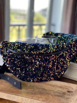 Sac Banane Bleu Peche A Sequins Xl Laumy