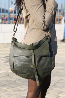 Sac Besace Cuir Vert Kaki Ninon