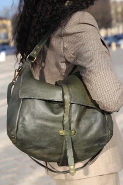 Sac Besace Cuir Vert Kaki Ninon