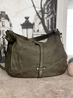 Sac Besace Cuir Vert Kaki Ninon
