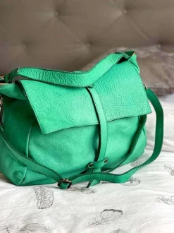 Sac Besace Cuir Vert Pomme Ninon