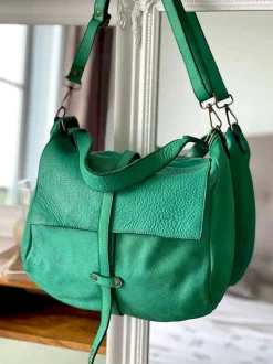 Sac Besace Cuir Vert Pomme Ninon