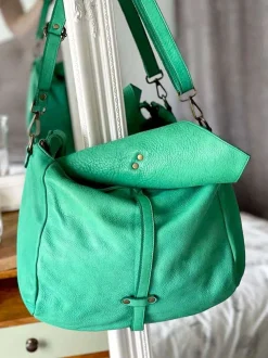 Sac Besace Cuir Vert Pomme Ninon